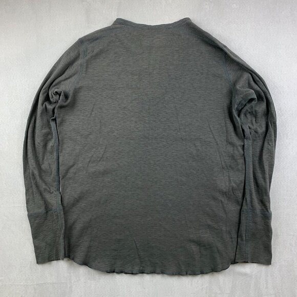 Wings + Horns Men Shirt Large Dark Gray Heather Slub Rib Henley Long Sleeve Knit - Picture 7 of 7